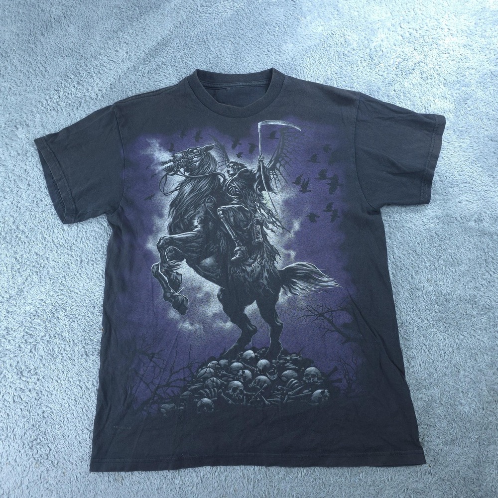 Liquid Blue Shirt Mens Medium Black Purple Grim Reaper Horse Skull Graphic Tee
